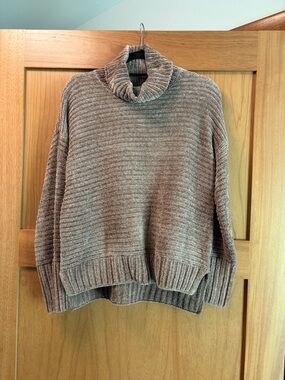 Pink Rose Heather Taupe Ribbed Cowl Neck Sweater